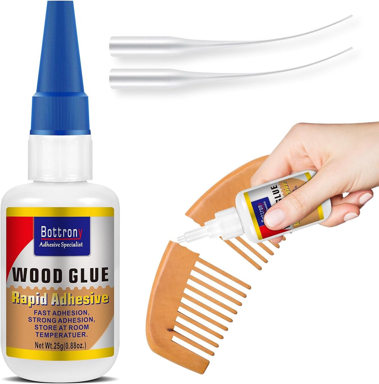 Wood Glue, Fast-Instant Super Glue for Wood, Clear Glue for Woodworking, Waterproof Cyanoacrylate Adhesives Ideal for Wooden Furniture, Wooden Product, Crafts, Floor, DIY (1 Bottle 25g)
